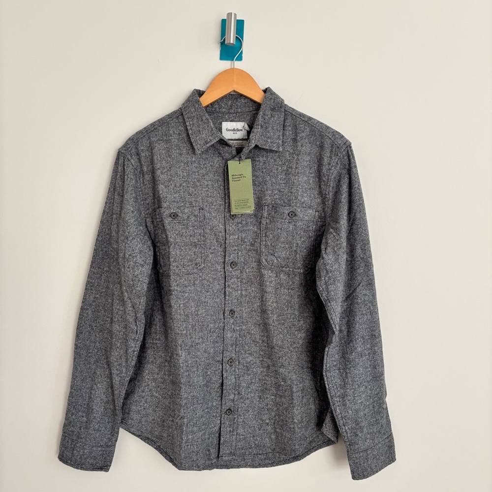 Goodfellow & Co. Men’s midweight long-sleeve flannel button-down shirt gra M